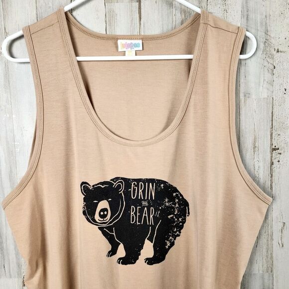 LuLaRoe Grin & Bear It Graphic Tank Top Tan 3XL - Picture 4 of 10